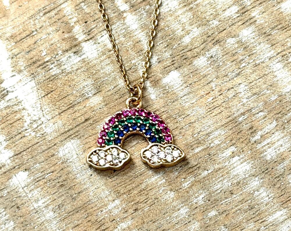 Anna & Ava Necklace Pendant Gold Plated Rainbow Colorful Cubic Zirconia New